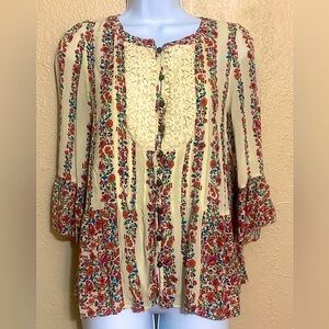 MAEVE by ANTHROPOLOGIE Floral Long Button Down Blouse SZ US 6